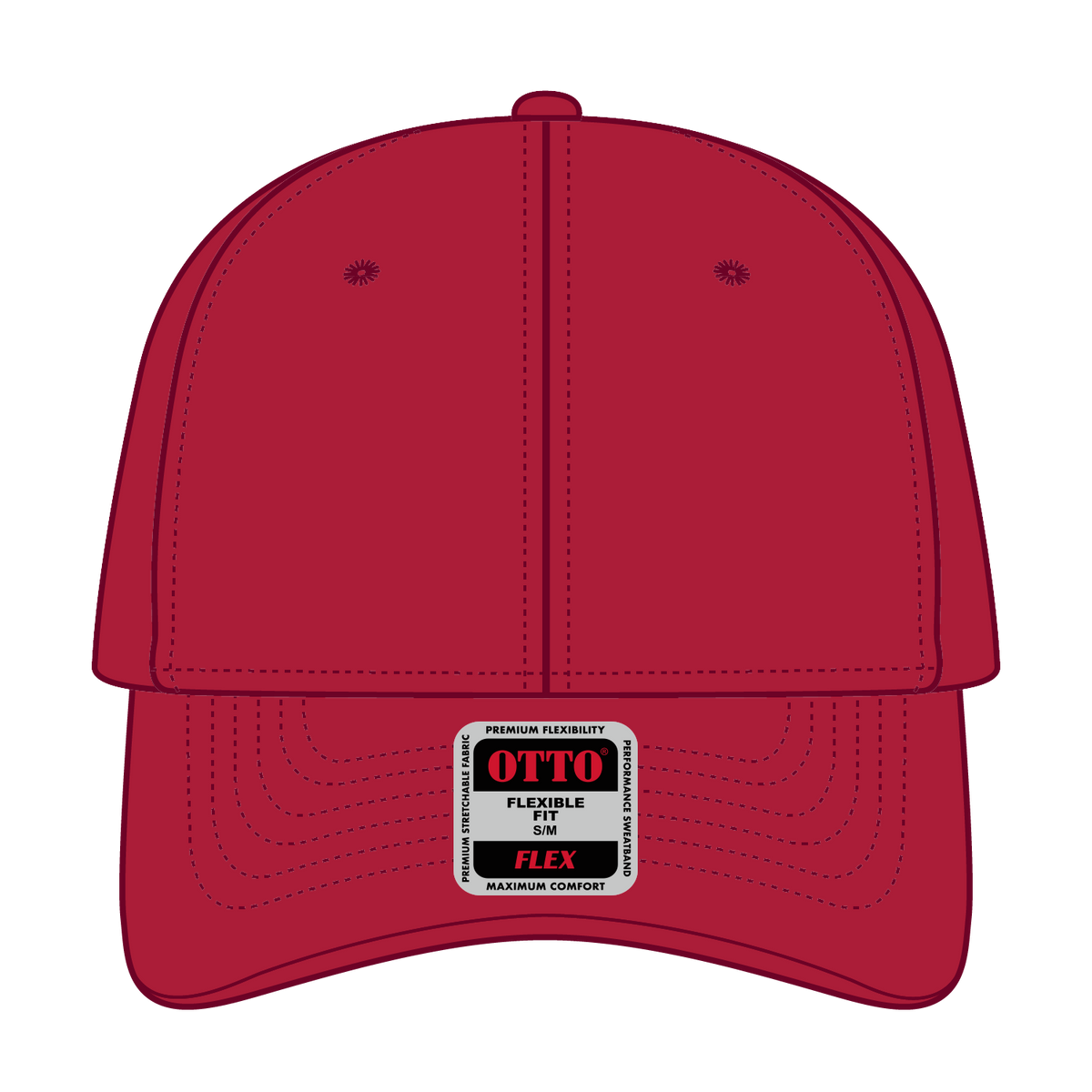 Front View of 002 - Red OTTO CAP "OTTO FLEX" Fitted 6 Panel Low Profile Baseball Cap