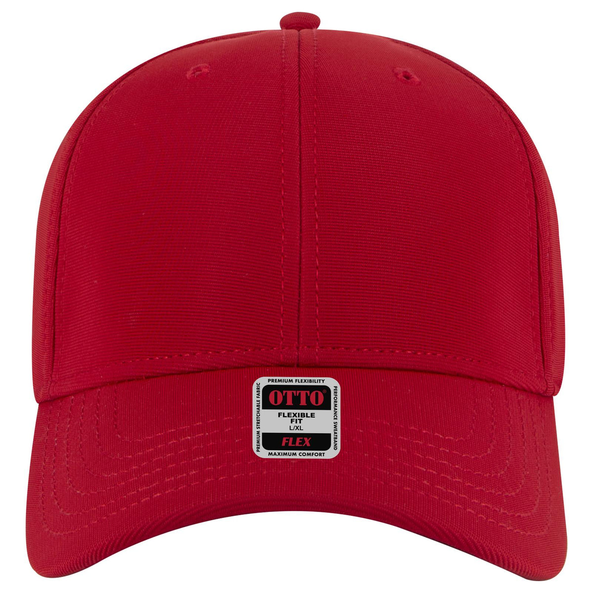 Front View of 002 - Red OTTO CAP "OTTO FLEX" Fitted 6 Panel Low Profile Baseball Cap