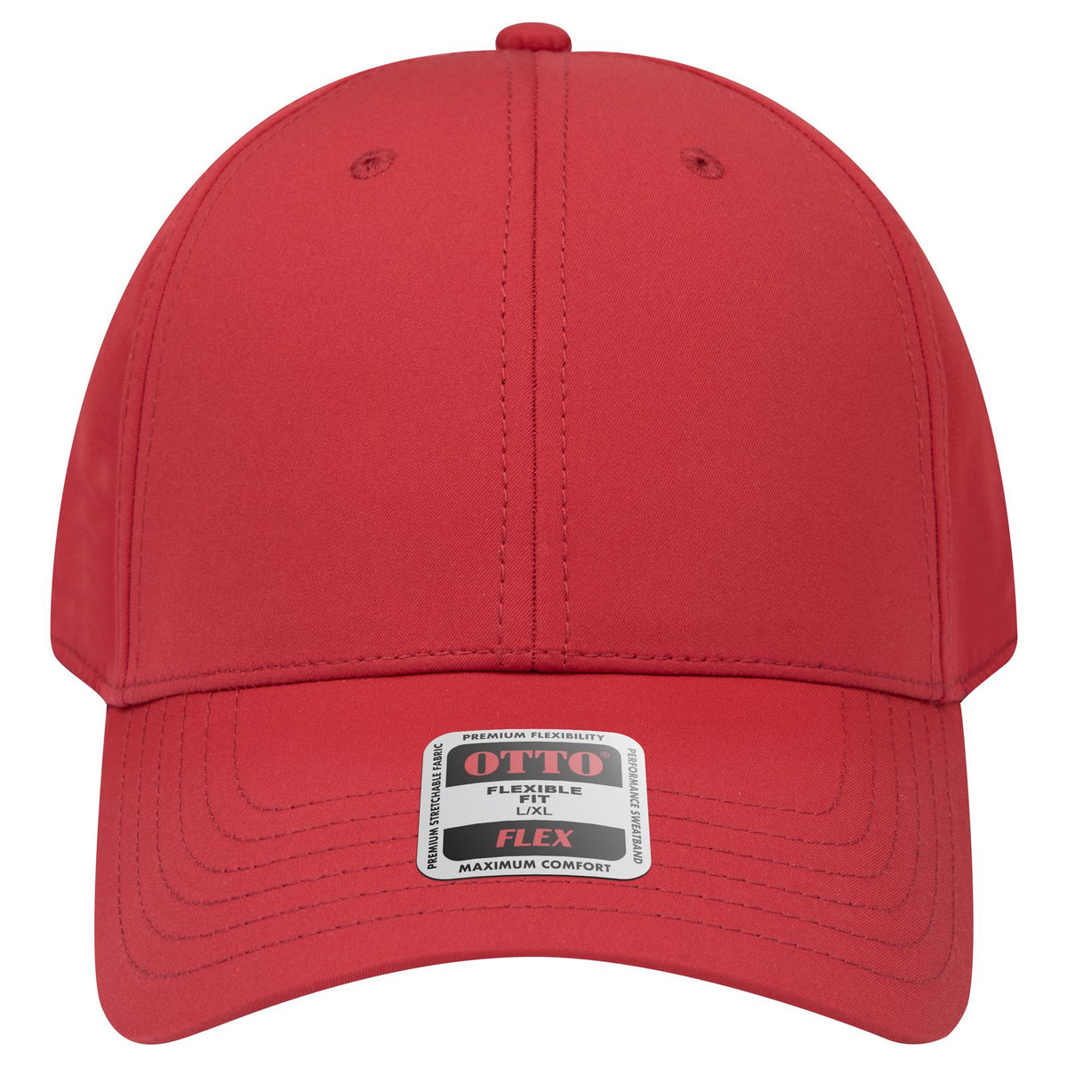 Front View of 002 - Red OTTO CAP "OTTO FLEX" Fitted 6 Panel Low Profile Baseball Cap
