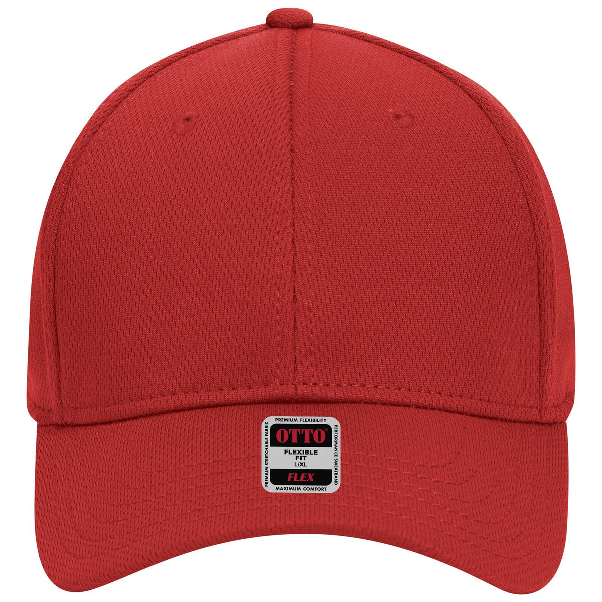 Front View of 002 - Red OTTO CAP "OTTO FLEX" Fitted 6 Panel Low Profile Baseball Cap