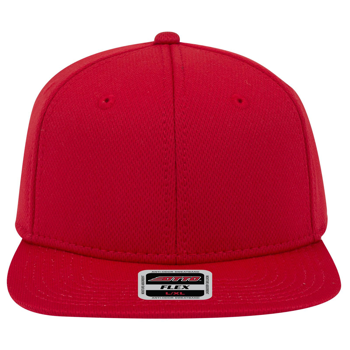 Front View of 002 - Red OTTO CAP "OTTO FLEX" Fitted 6 Panel Mid Profile Baseball Cap