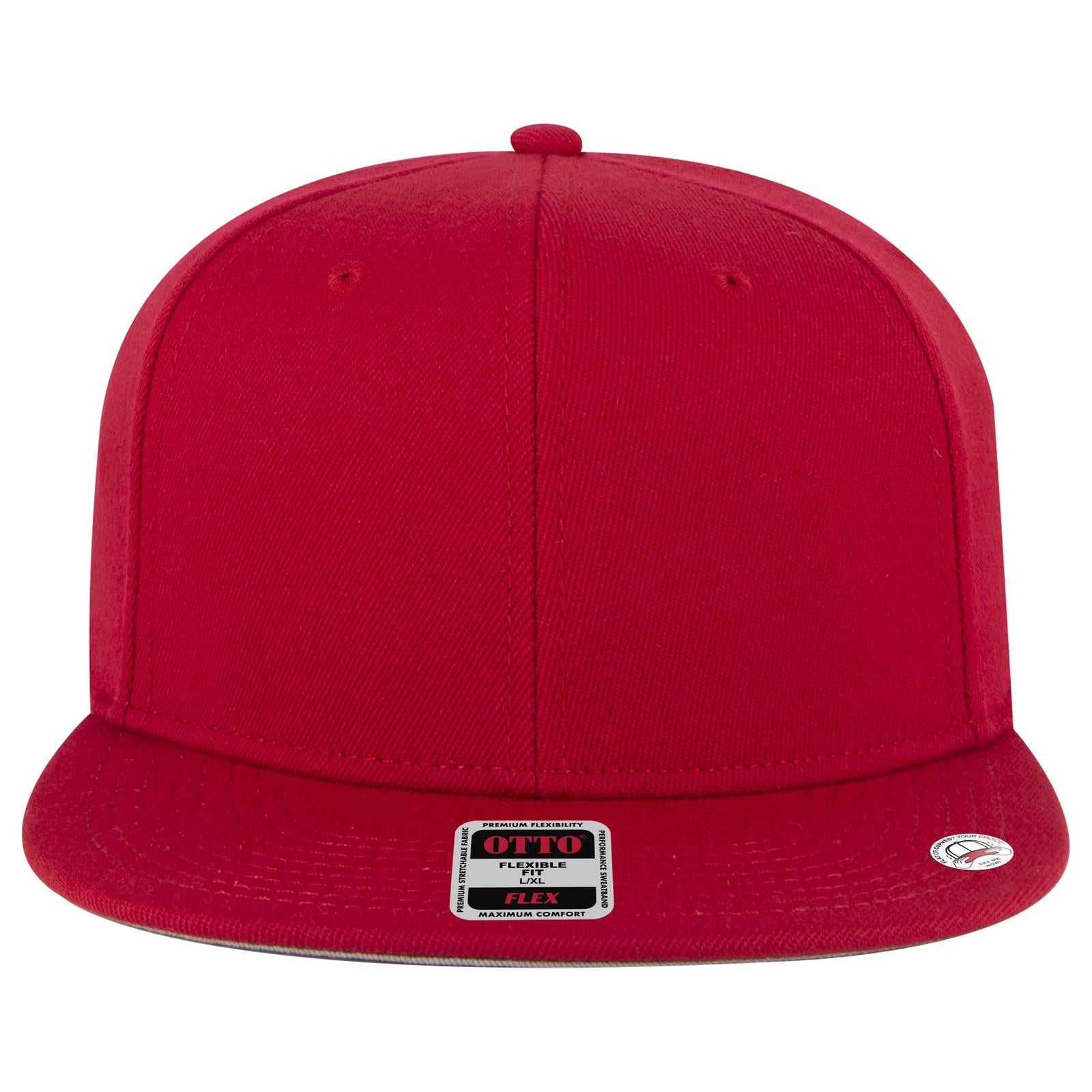 Front View of 002 - Red OTTO CAP "OTTO FLEX" Fitted 6 Panel Pro Style Baseball Cap