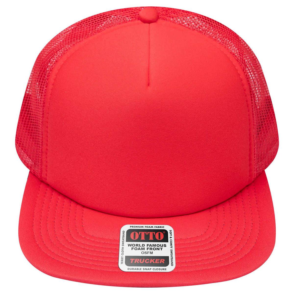 Front View of 002 - Red OTTO CAP "OTTO SNAP" 5 Panel High Crown Mesh Back Trucker Snapback Hat