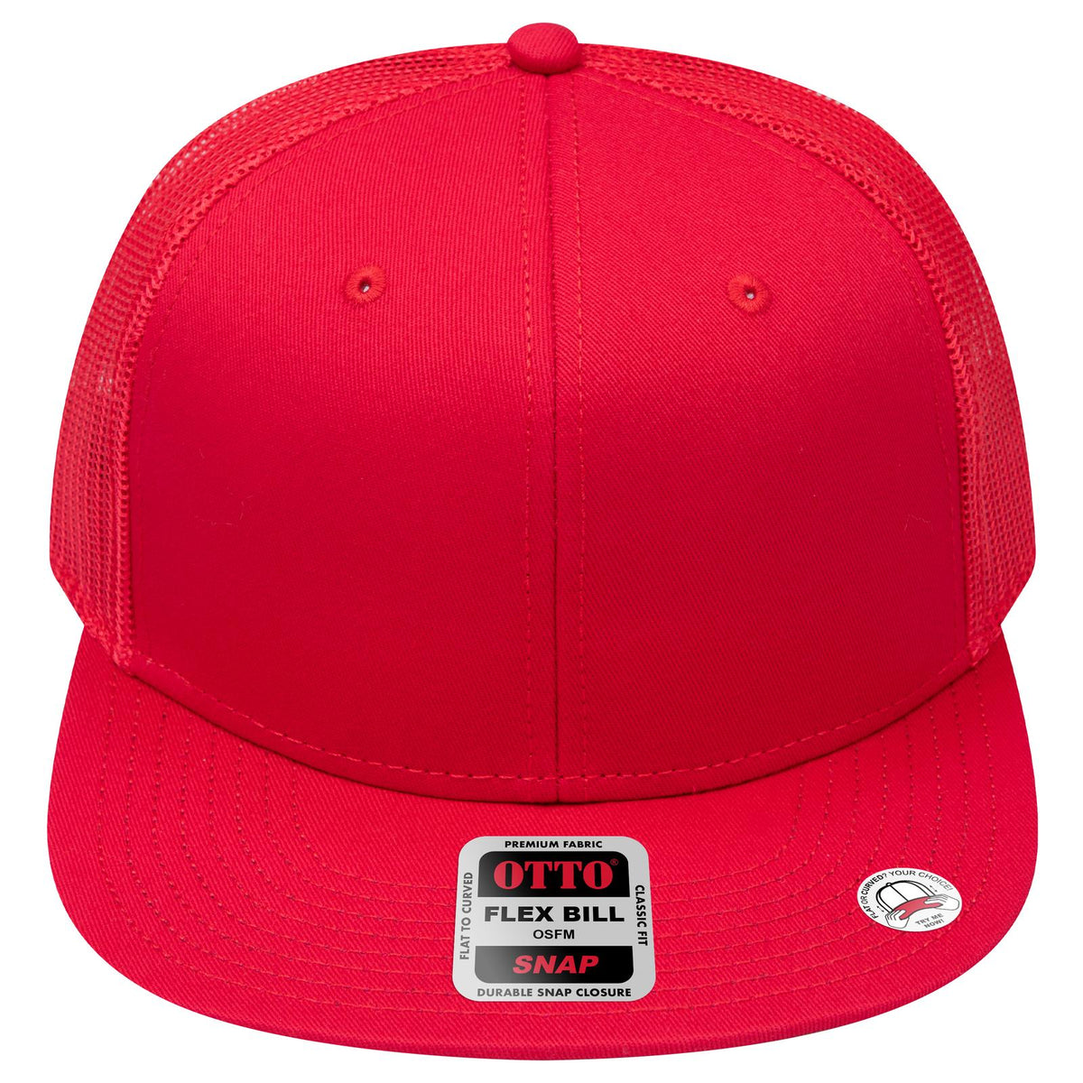 Front View of 002 - Red OTTO CAP "OTTO SNAP" 6 Panel Pro Style Mesh Back Trucker Snapback Hat