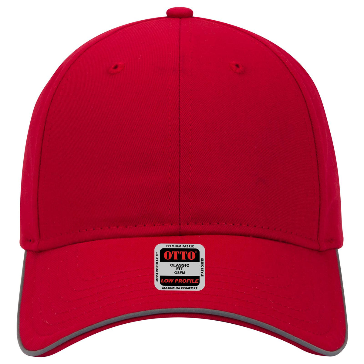 Front View of 002 - Red OTTO CAP Reflective 6 Panel Low Profile Baseball Cap