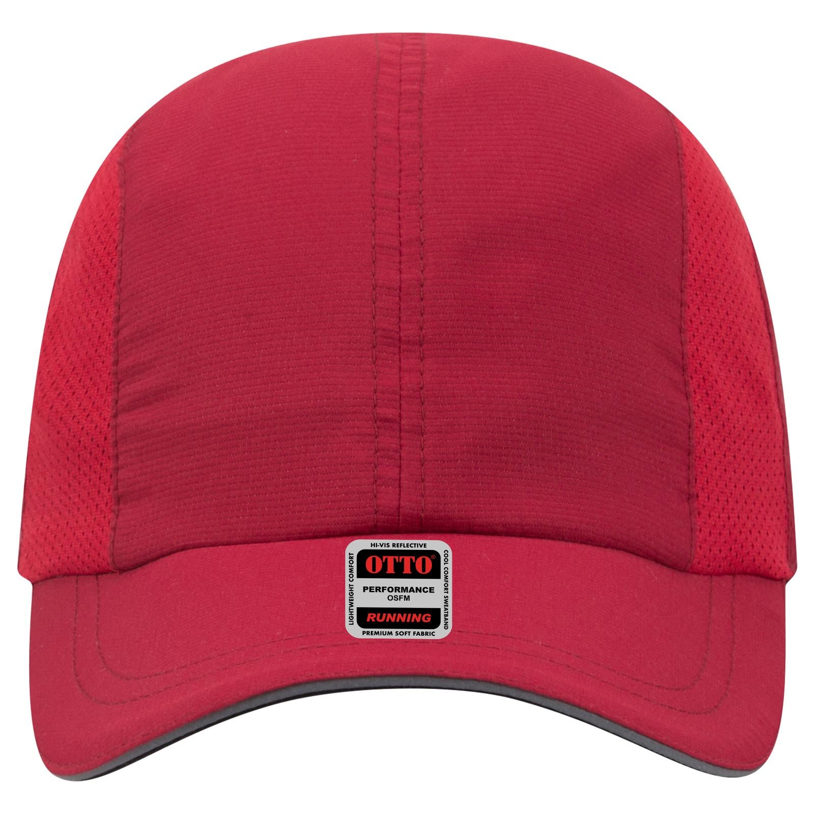 Front View of 002 - Red OTTO CAP Reflective 6 Panel Running Cap