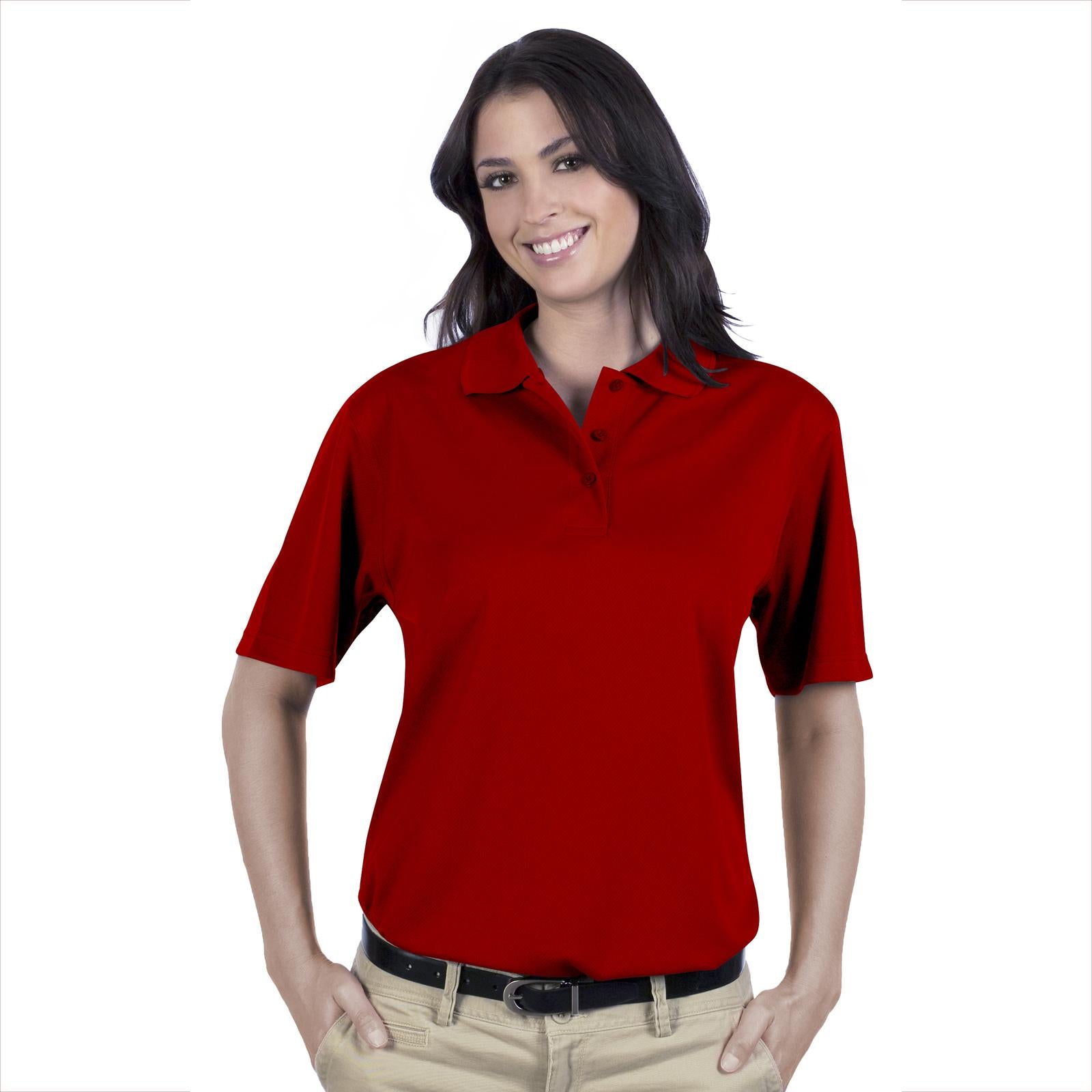 Front View of 002 - Red OTTO Ladies' Performance Sport Shirt