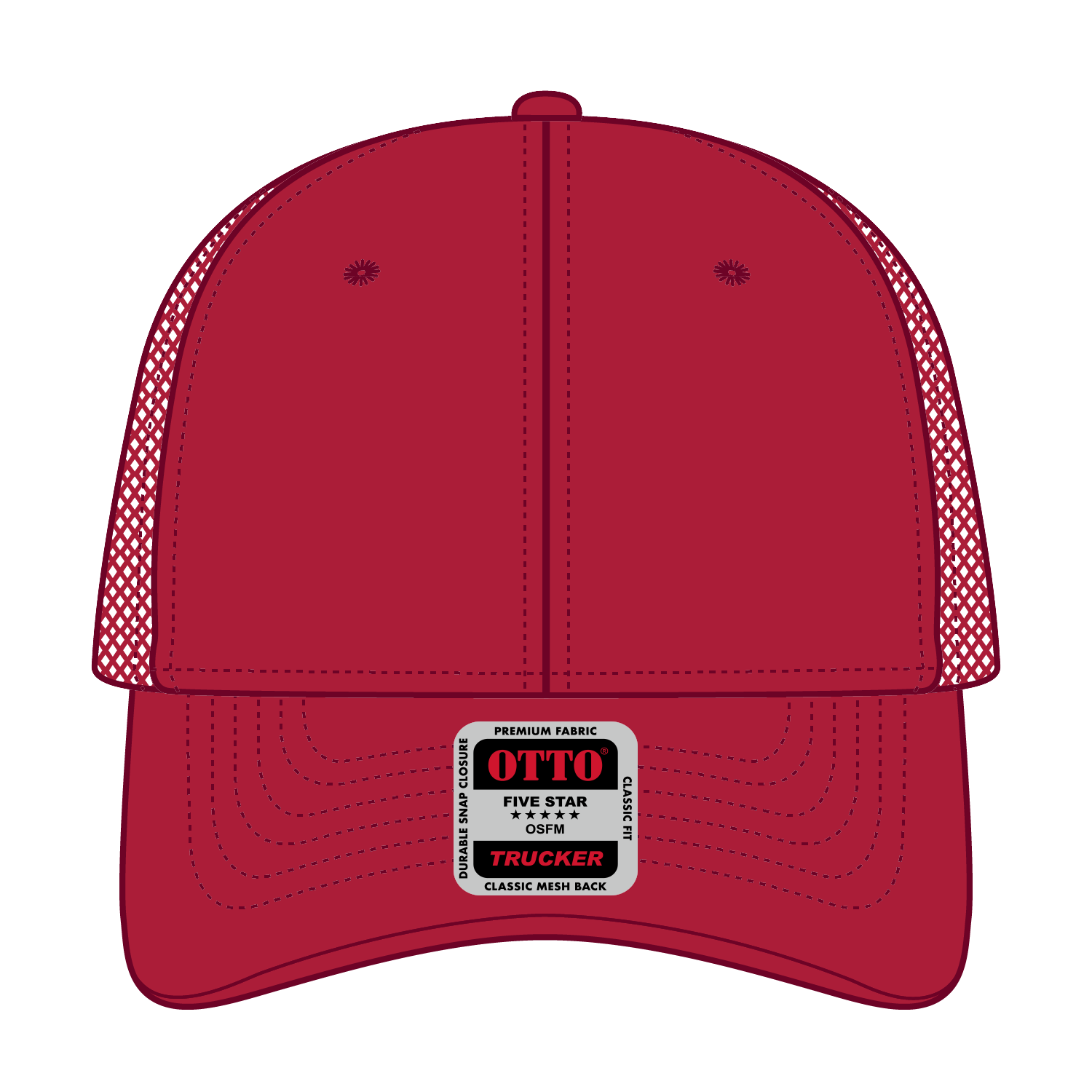Front View of 002A - Red OTTO CAP 6 Panel Low Profile Mesh Back Trucker Hat