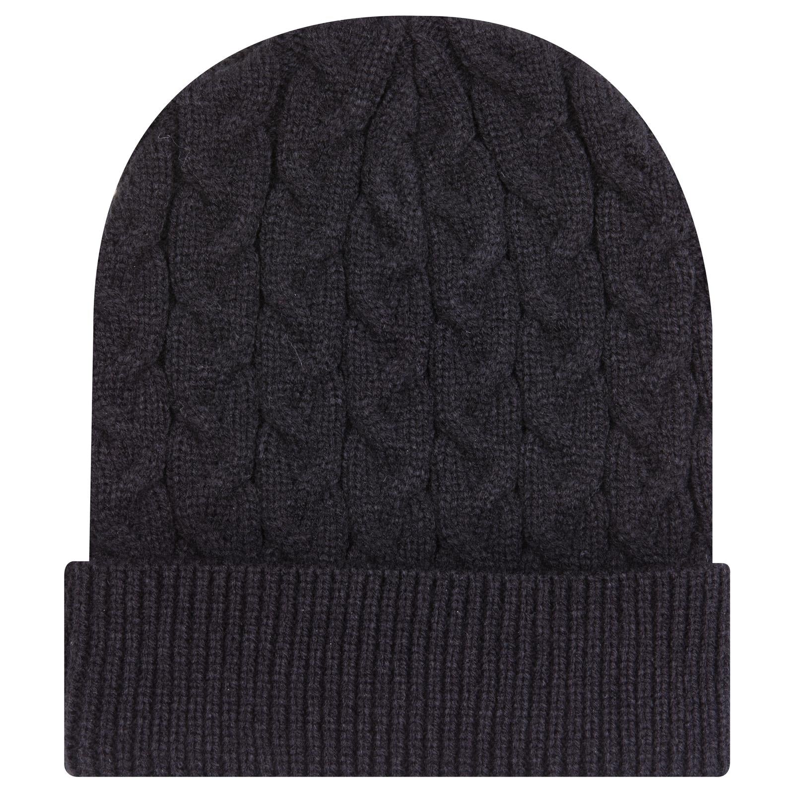 Front View of 003 - Black OTTO CAP 12" Cable Knit Beanie w/ Rib Knit Cuff