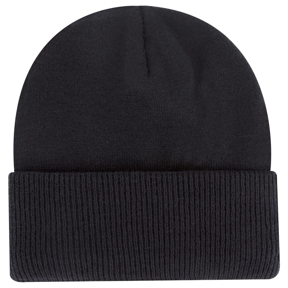 Front View of 003 - Black OTTO CAP 12" Classic Knit Beanie w/ Inside Fleece Lining & Rib Knit Cuff