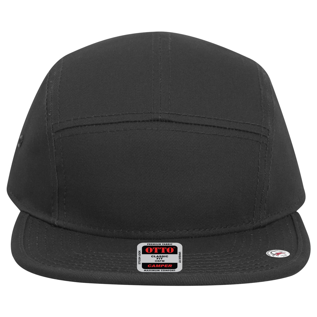 Front View of 003 - Black OTTO CAP 5 Panel Camper Hat