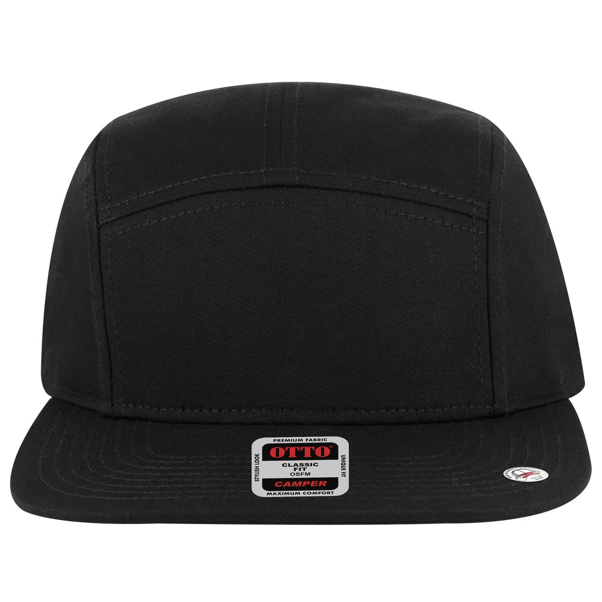 Front View of 003 - Black OTTO CAP 5 Panel Camper Hat