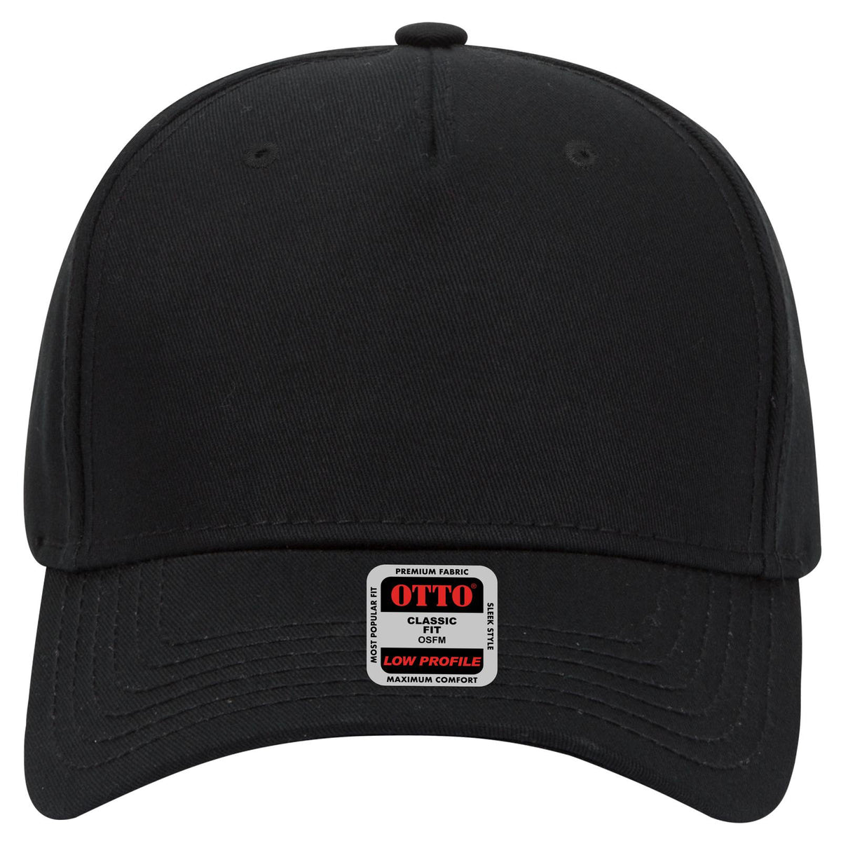 Front View of 003 - Black OTTO CAP 5 Panel Low Profile Baseball Cap