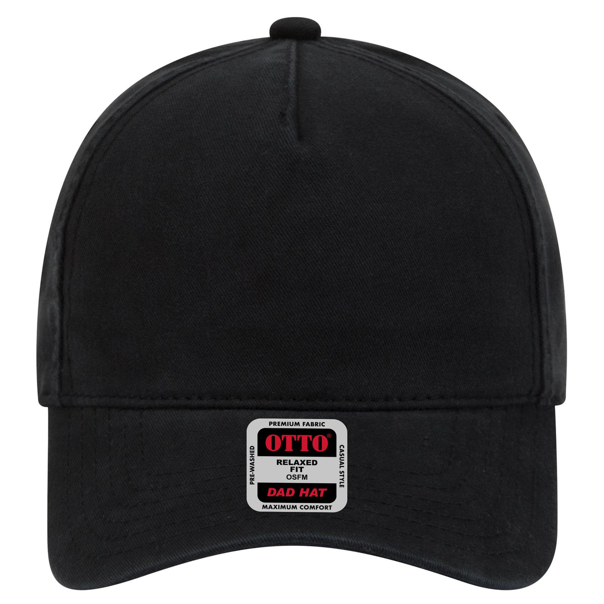Front View of 003 - Black OTTO CAP 5 Panel Low Profile Dad Hat