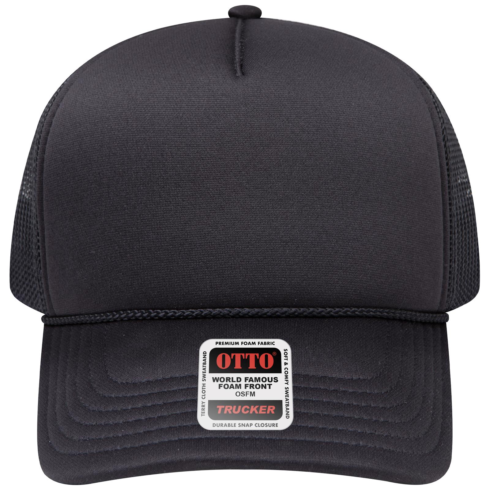 Right View of 003 - Black OTTO CAP 5 Panel Low Profile Mesh Back Trucker Hat