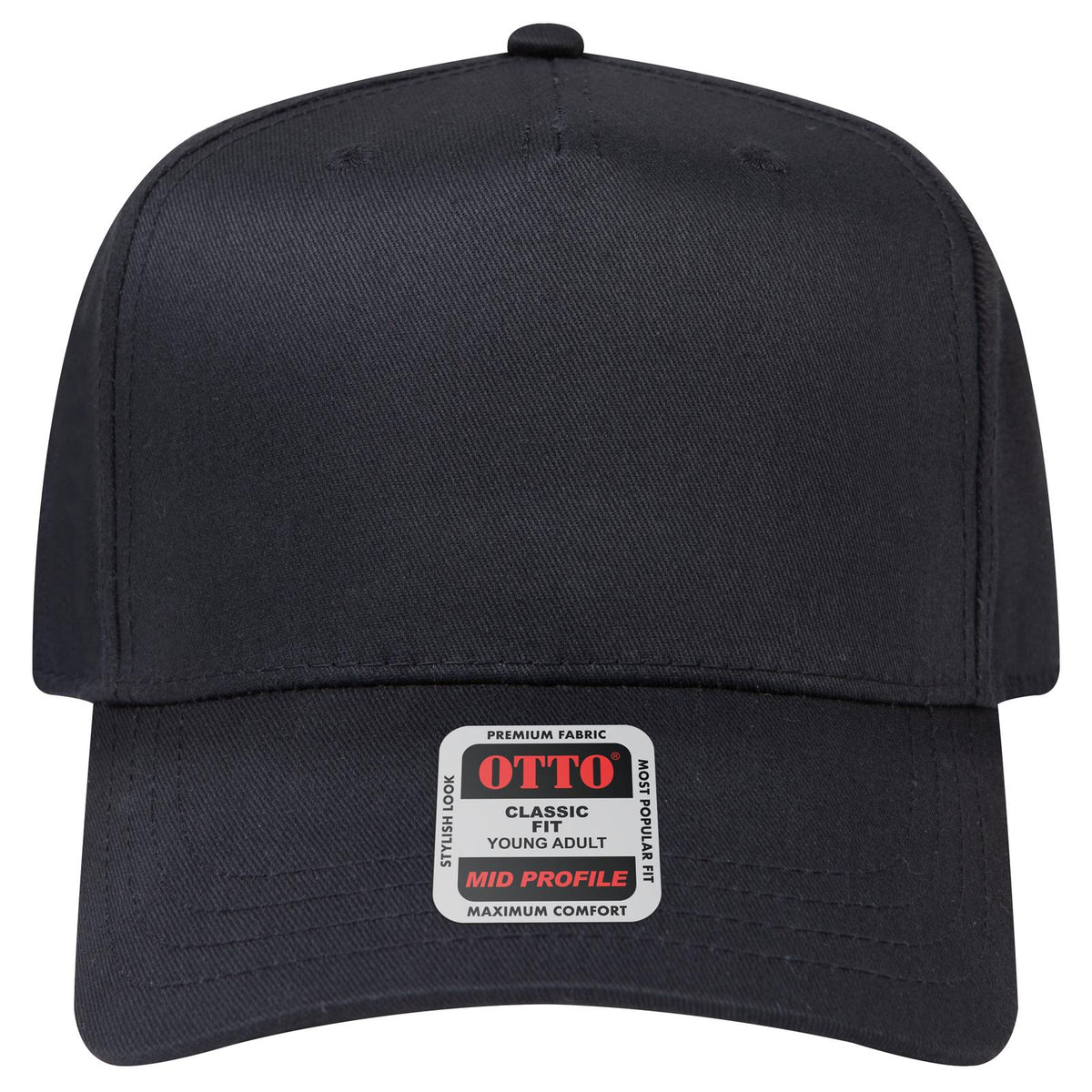 Front View of 003 - Black OTTO CAP 5 Panel Mid Profile Baseball Cap