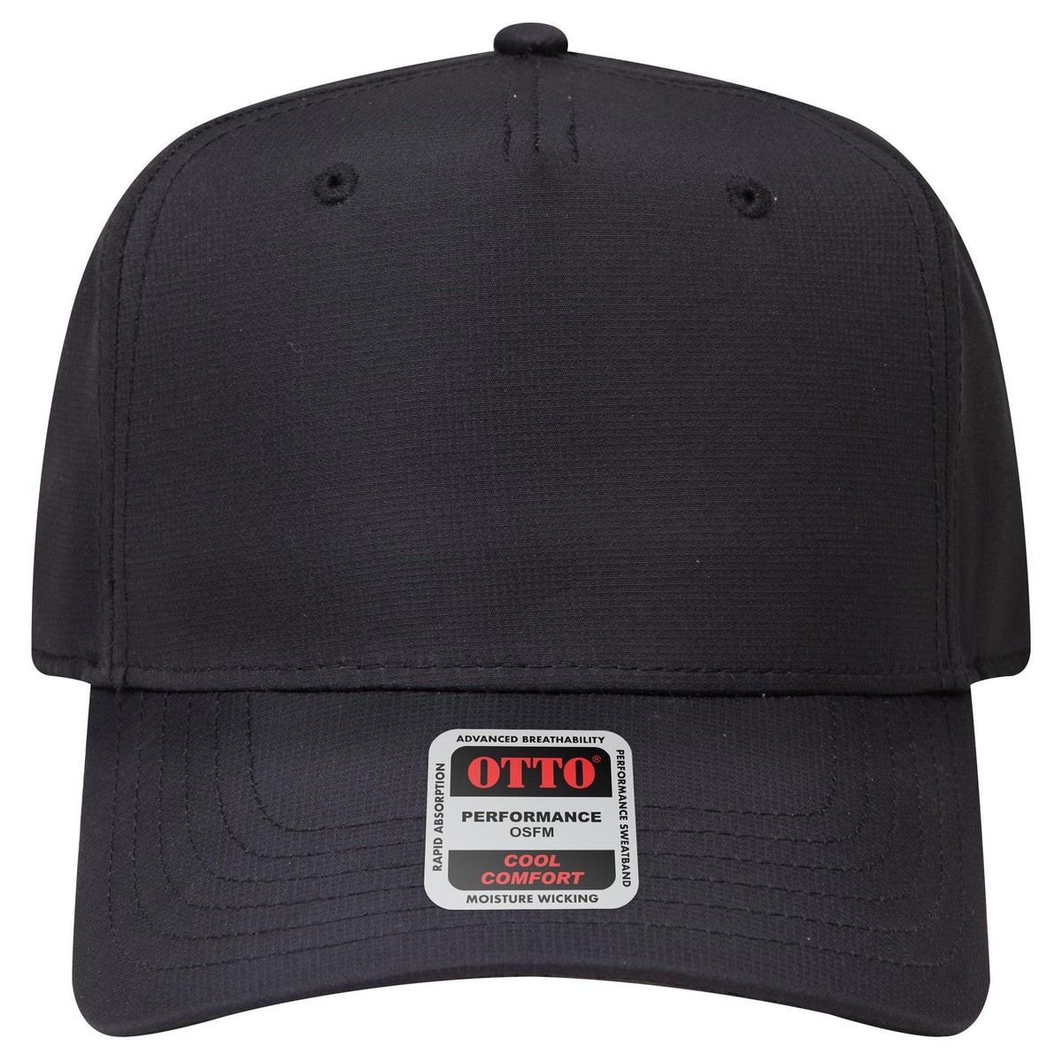 Front View of 003 - Black OTTO CAP 5 Panel Mid Profile Baseball Cap