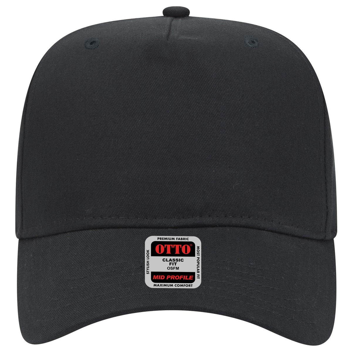 Front View of 003 - Black OTTO CAP 5 Panel Mid Profile Baseball Cap