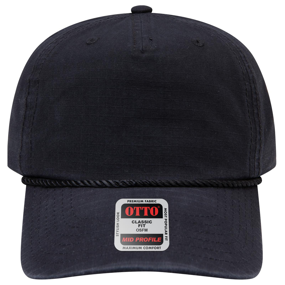 Front View of 003 - Black OTTO CAP 5 Panel Mid Profile Baseball Hat
