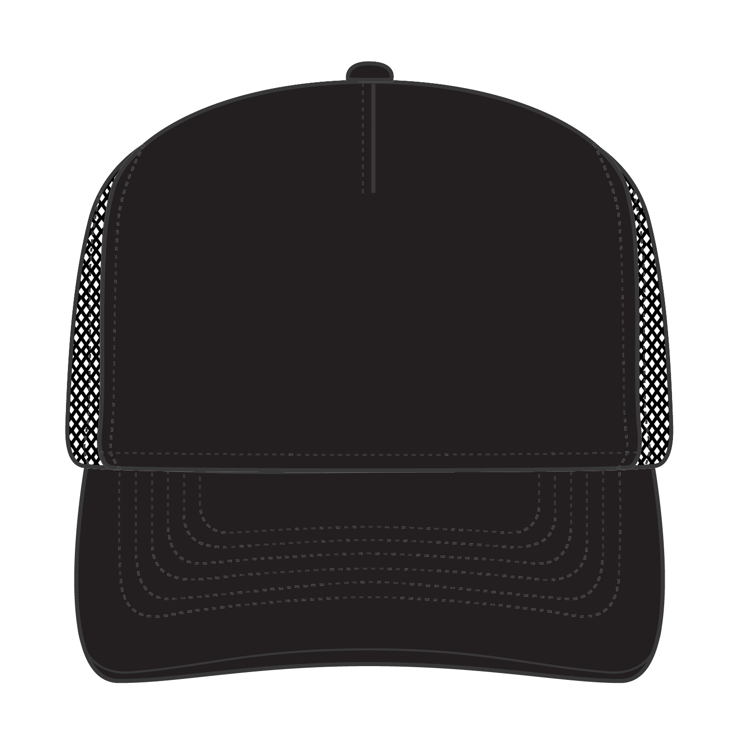 Front View of 003 - Black OTTO CAP 5 Panel Mid Profile Mesh Back Trucker Hat