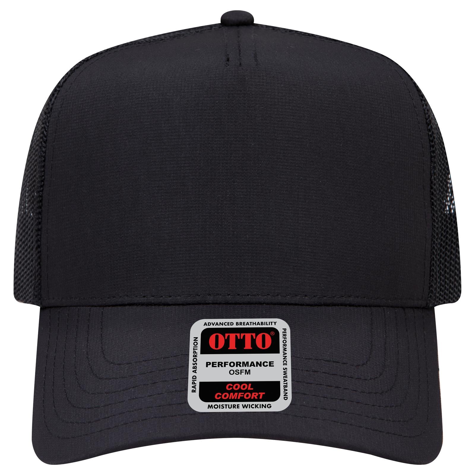 Right View of 003 - Black OTTO CAP 5 Panel Mid Profile Mesh Back Trucker Hat