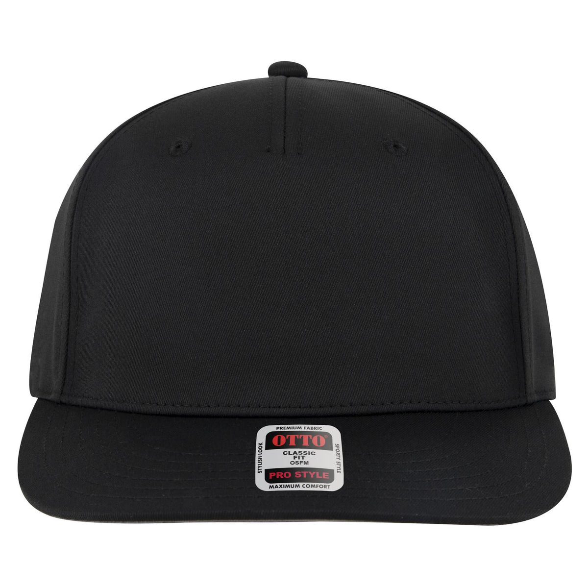 Front View of 003 - Black OTTO CAP 5 Panel Pro Style Baseball Cap