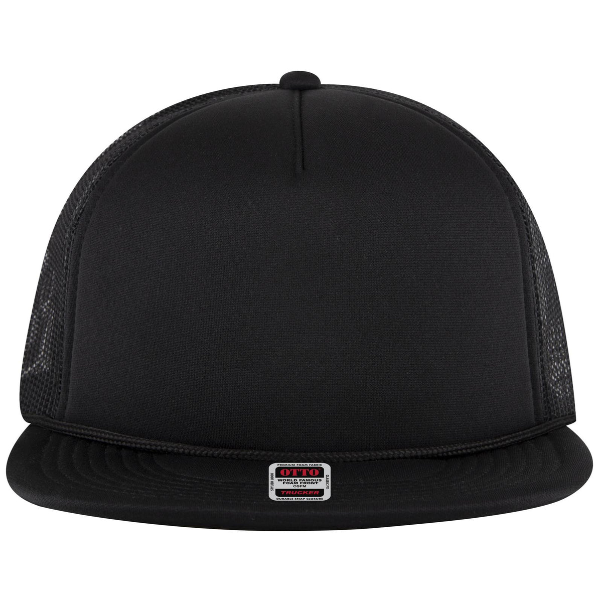 Front View of 003 - Black OTTO CAP 5 Panel Pro Style Mesh Back Trucker Hat