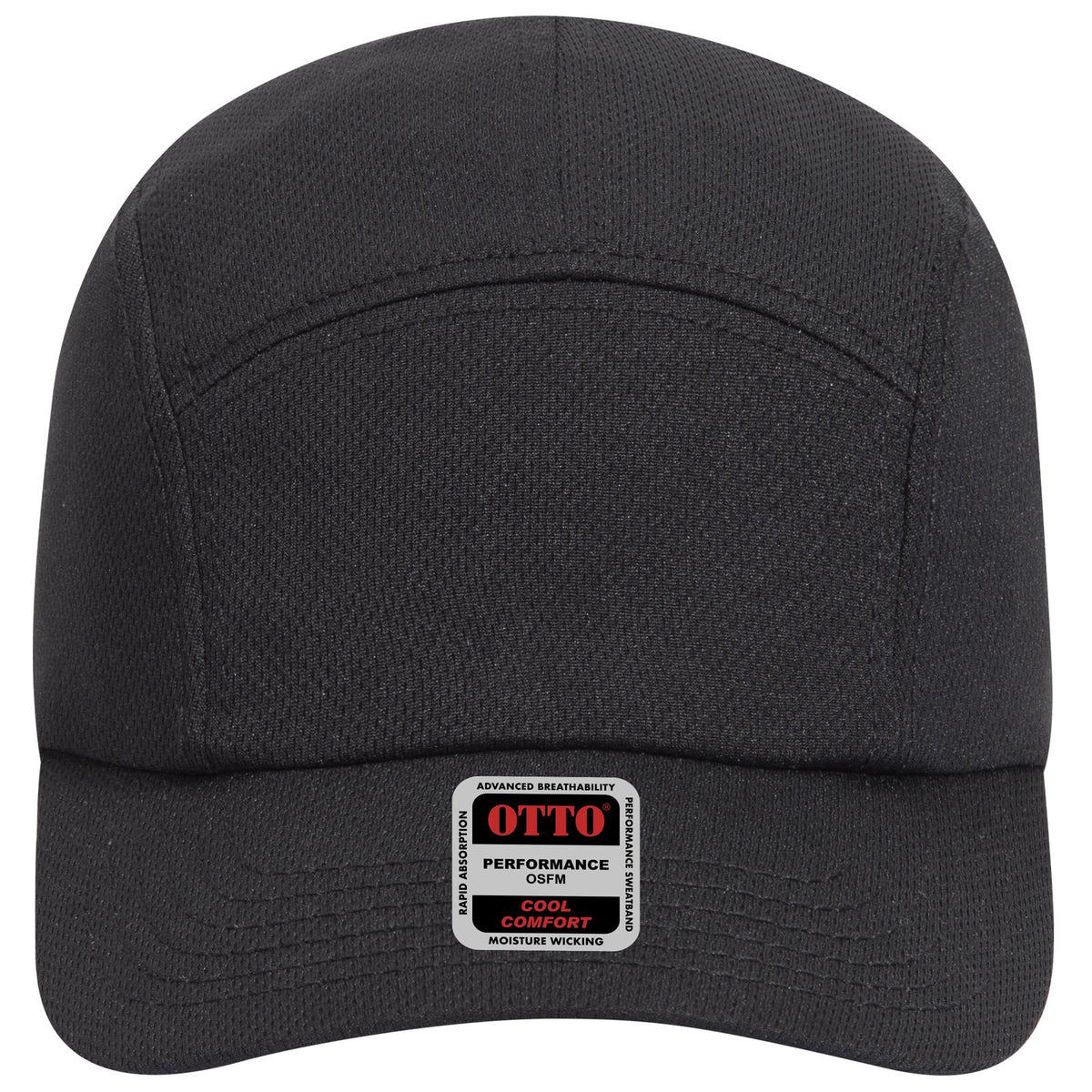 Front View of 003 - Black OTTO CAP 5 Panel Running Cap