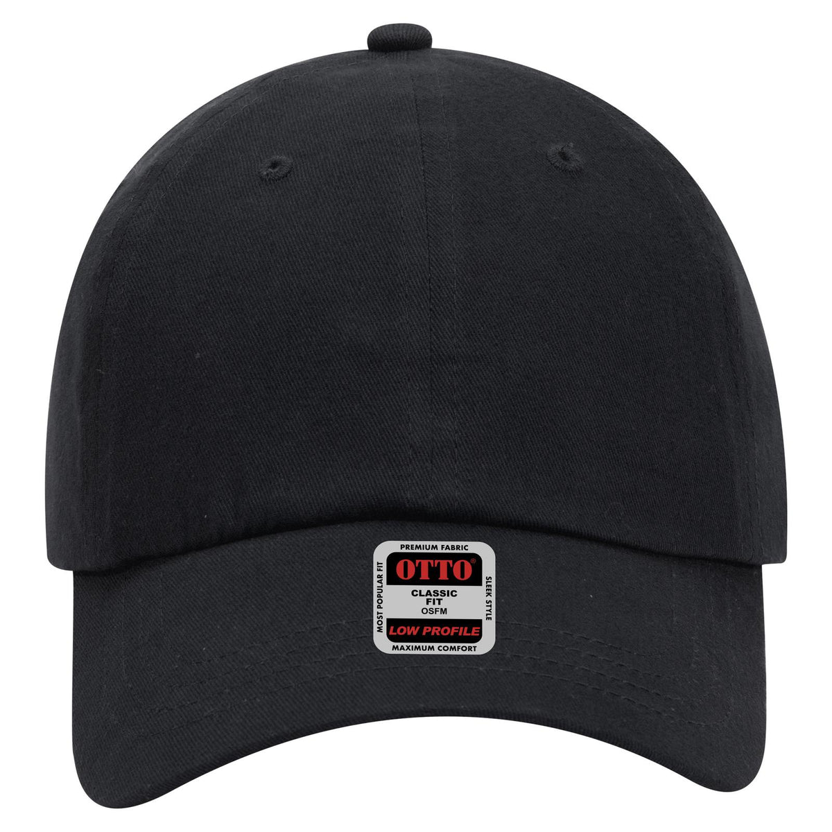 Front View of 003 - Black OTTO CAP 6 Panel Low Profile Baseball Cap