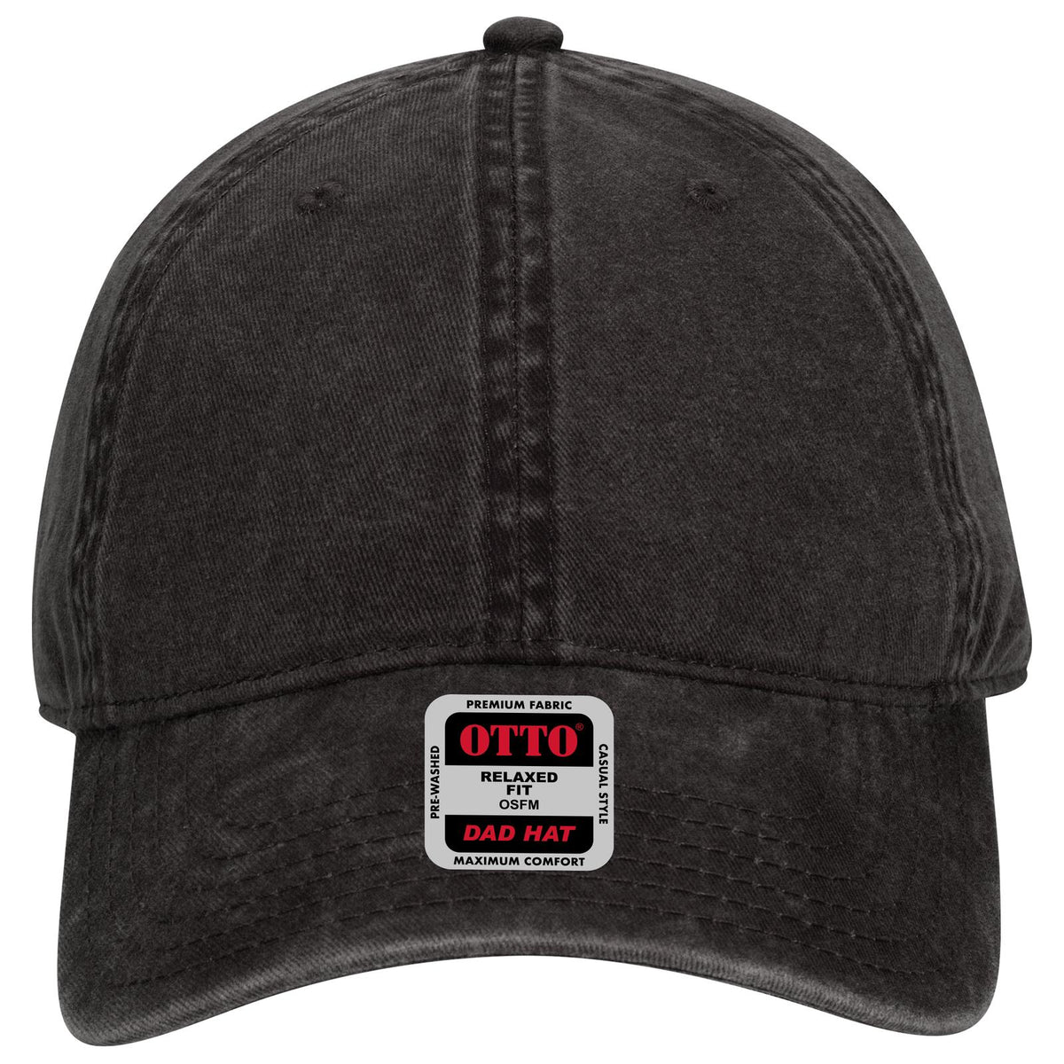 Front View of 003 - Black OTTO CAP 6 Panel Low Profile Dad Hat