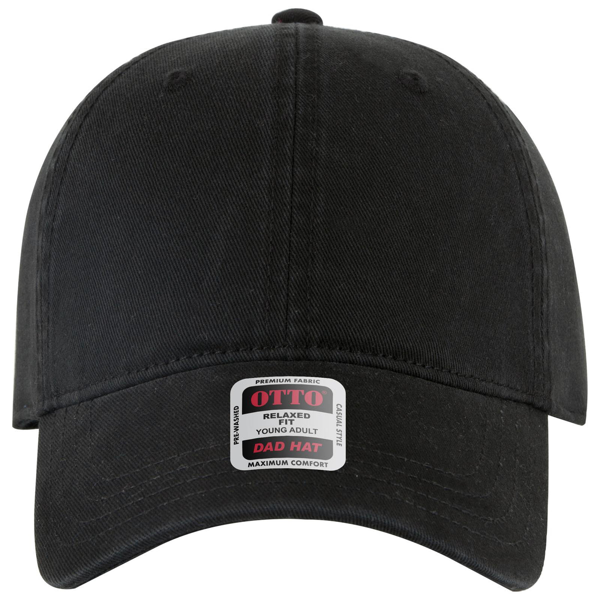 Front View of 003 - Black OTTO CAP 6 Panel Low Profile Dad Hat
