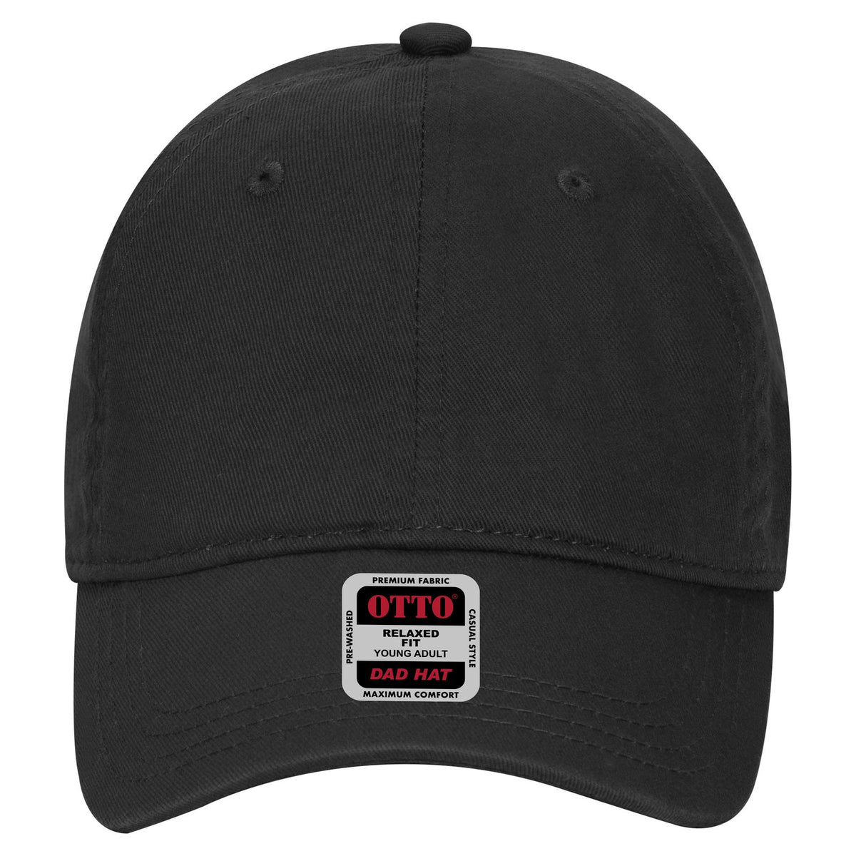 Front View of 003 - Black OTTO CAP 6 Panel Low Profile Dad Hat