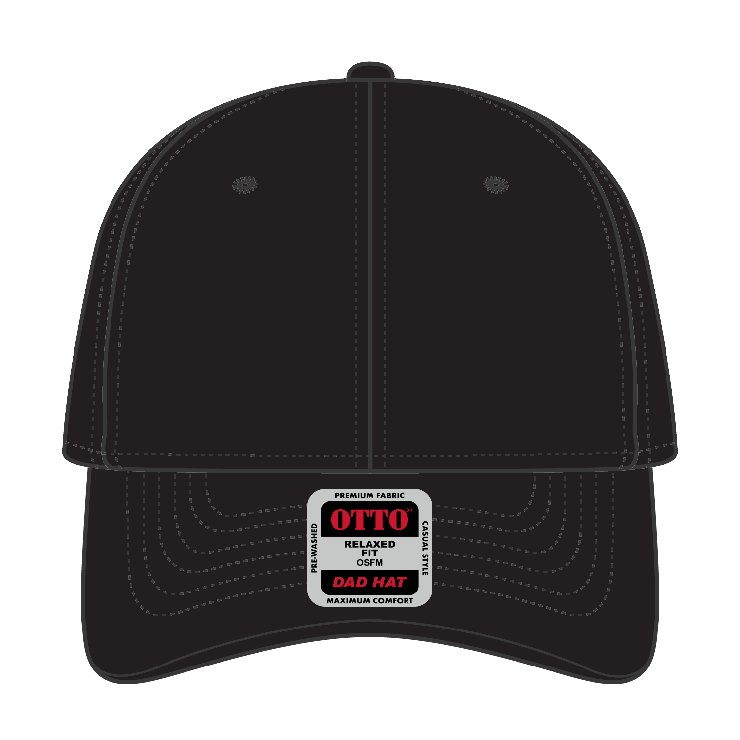 Front View of 003 - Black OTTO CAP 6 Panel Low Profile Dad Hat