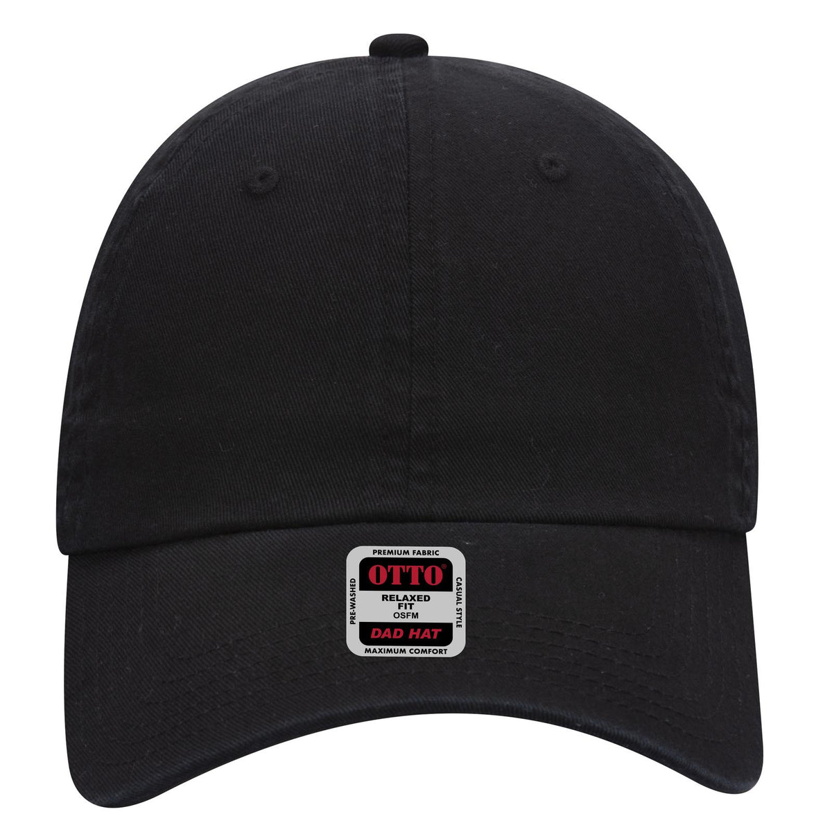 Front View of 003 - Black OTTO CAP 6 Panel Low Profile Dad Hat