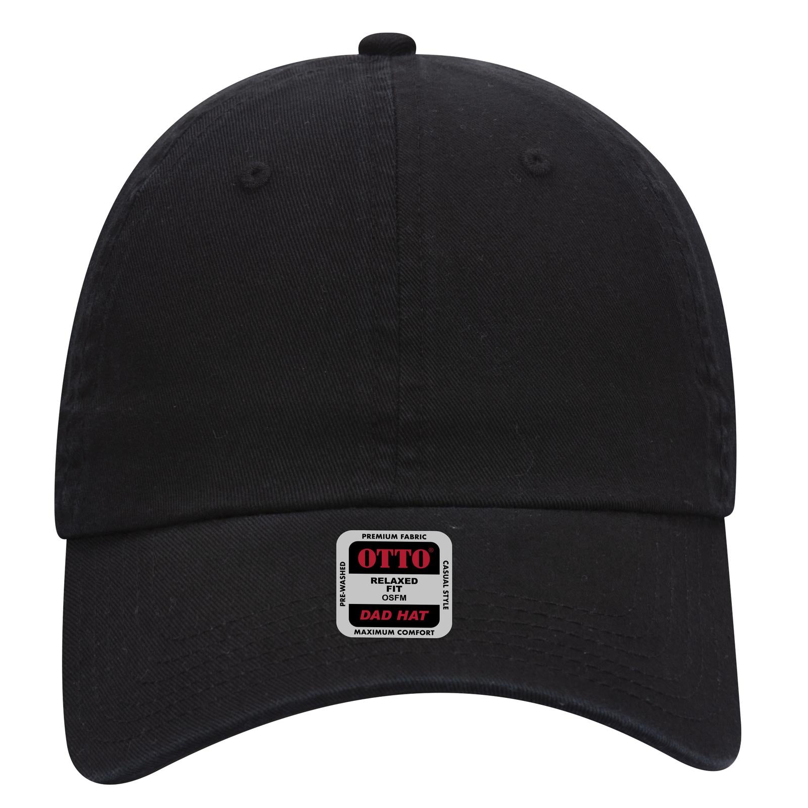 Front View of 003 - Black OTTO CAP 6 Panel Low Profile Dad Hat
