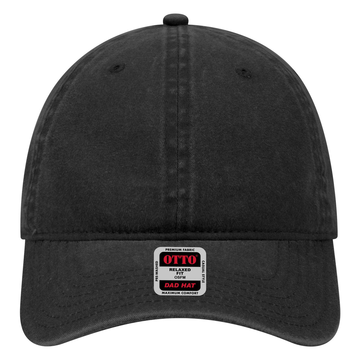 Front View of 003 - Black OTTO CAP 6 Panel Low Profile Dad Hat