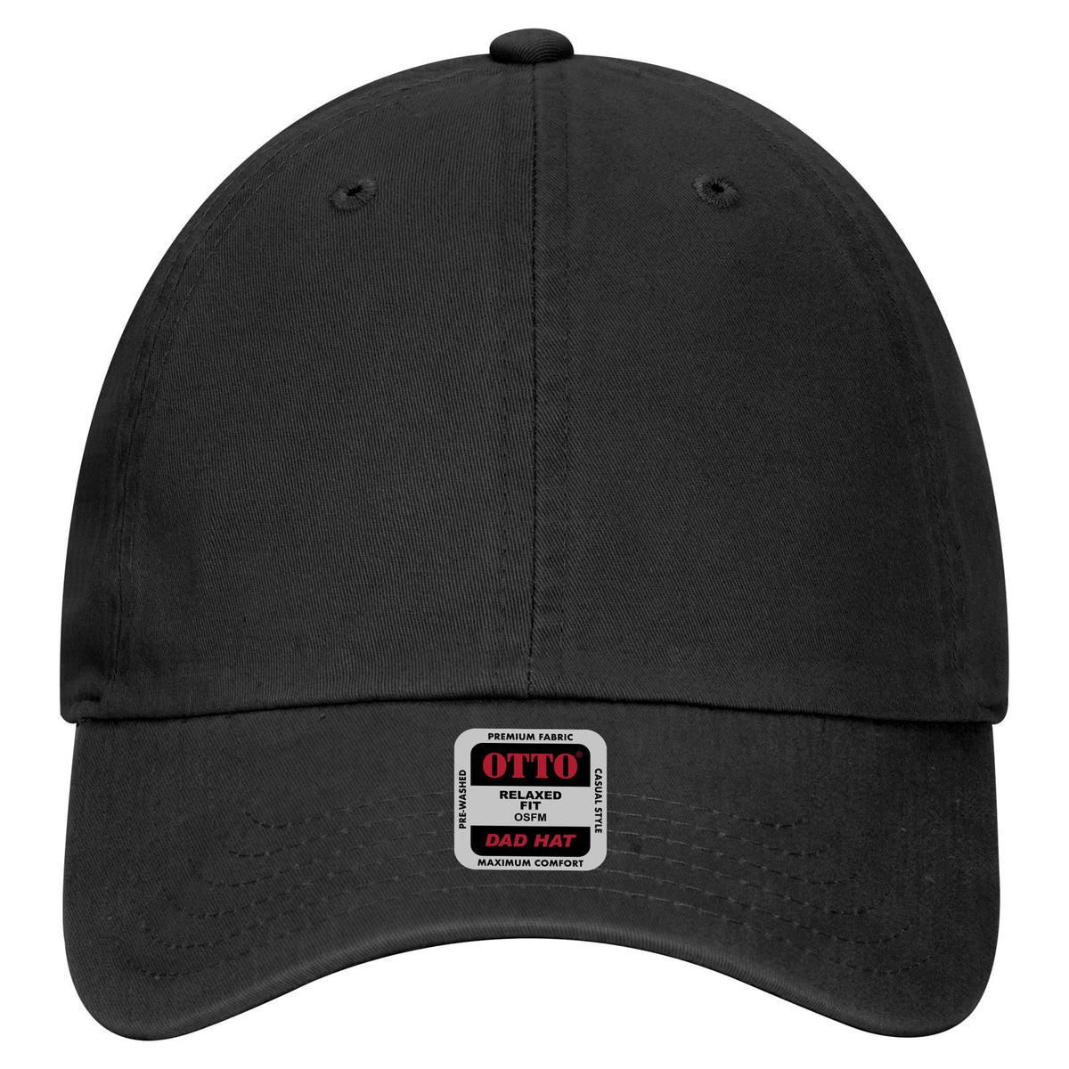 Front View of 003 - Black OTTO CAP 6 Panel Low Profile Dad Hat
