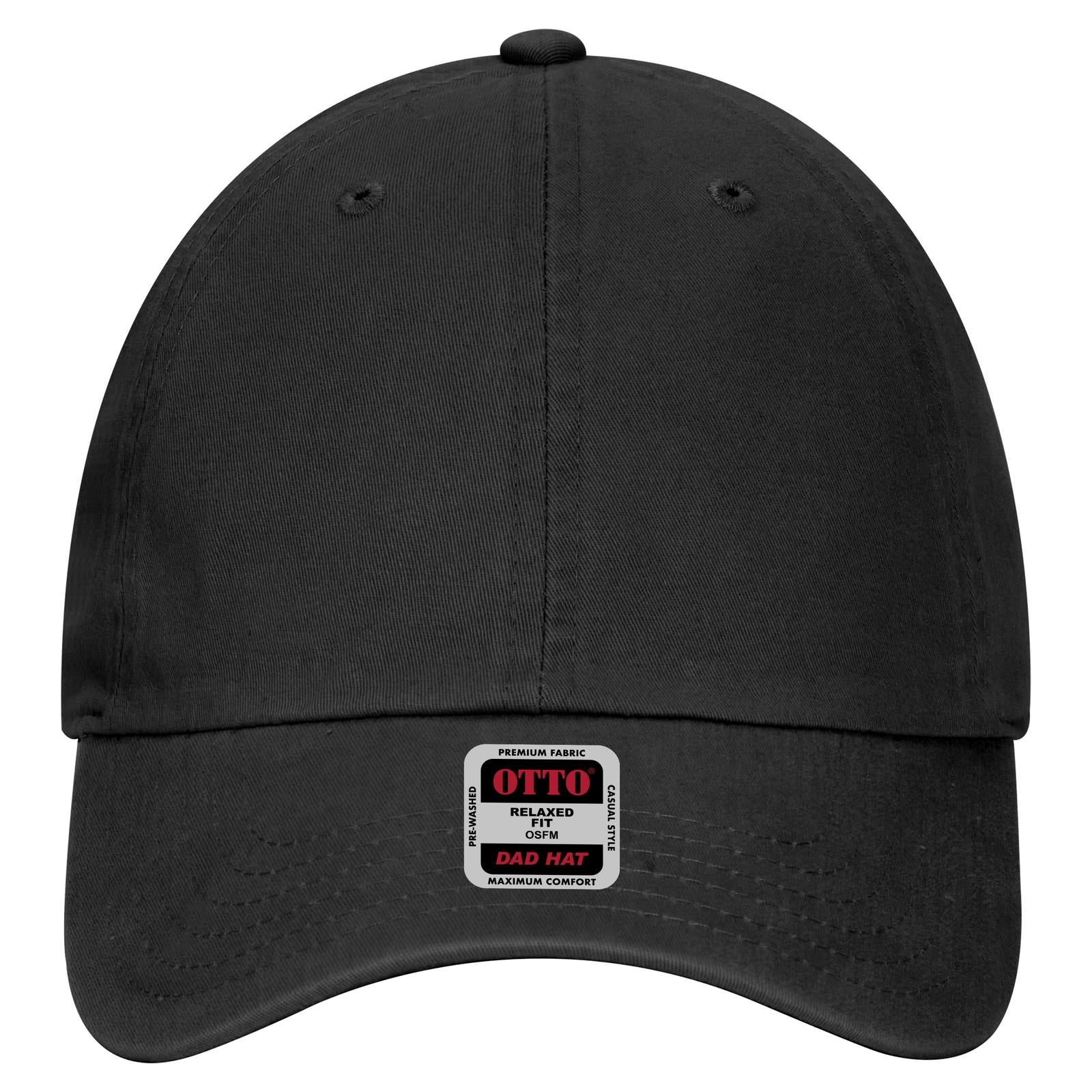 Front View of 003 - Black OTTO CAP 6 Panel Low Profile Dad Hat