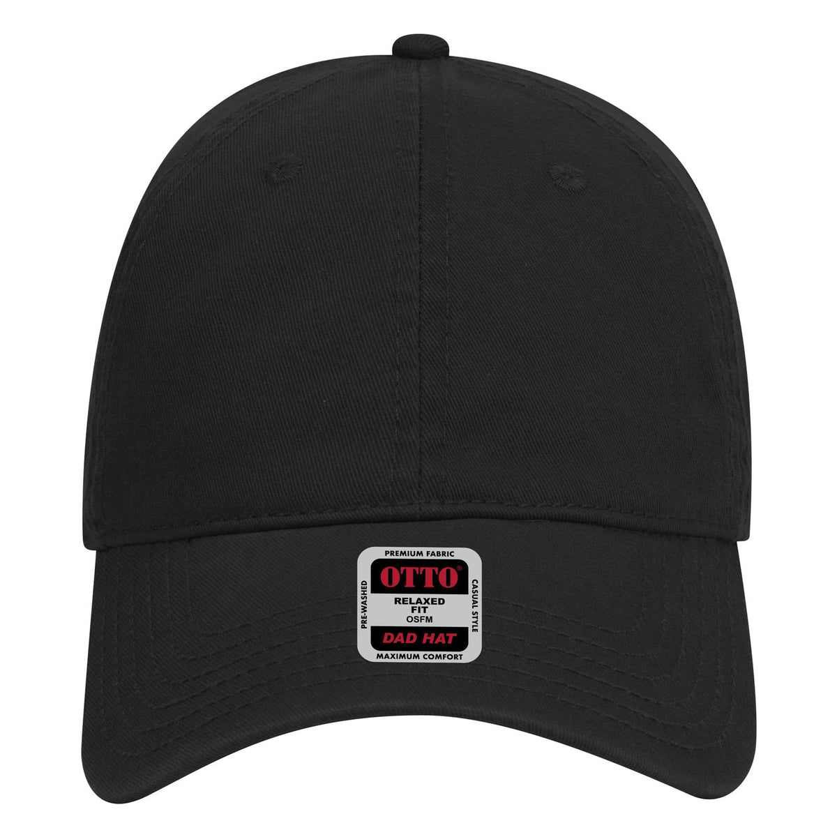 Front View of 003 - Black OTTO CAP 6 Panel Low Profile Dad Hat
