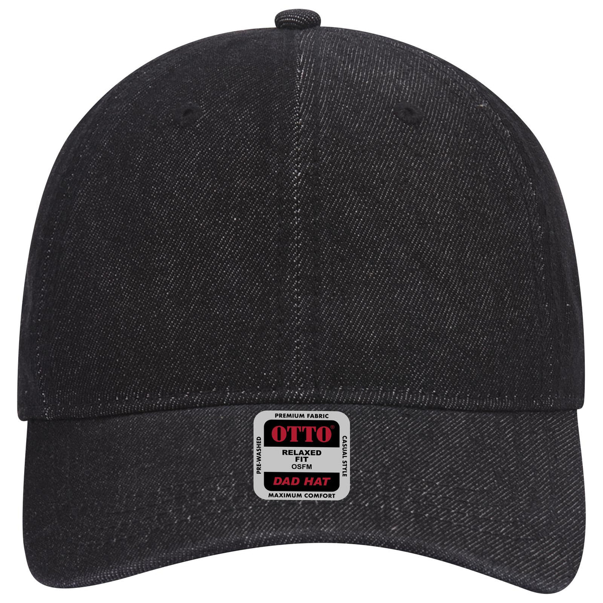 Front View of 003 - Black OTTO CAP 6 Panel Low Profile Dad Hat