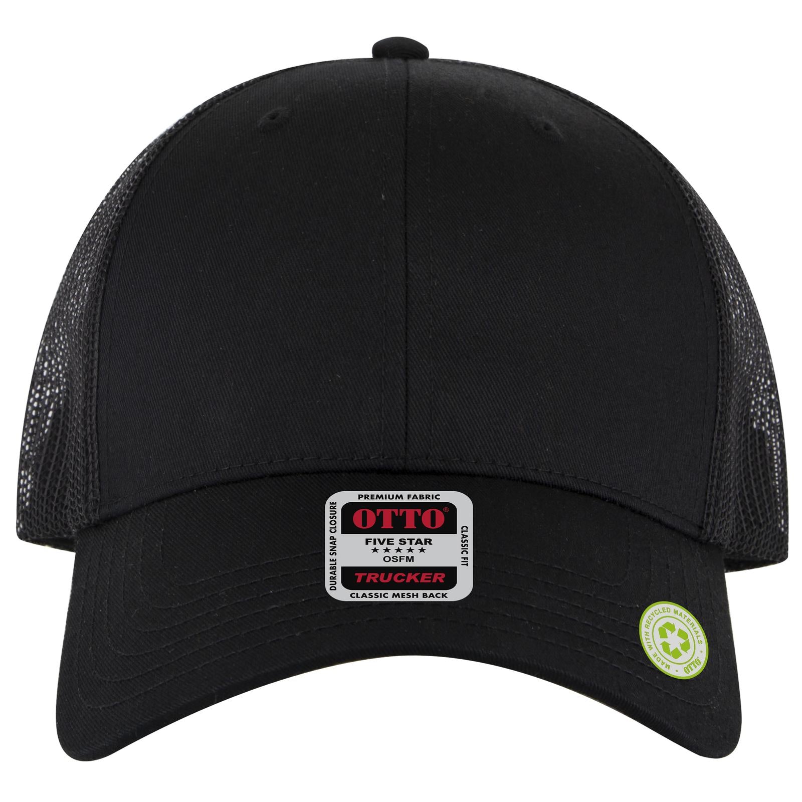 Right View of 003 - Black OTTO CAP 6 Panel Low Profile Mesh Back Trucker Hat