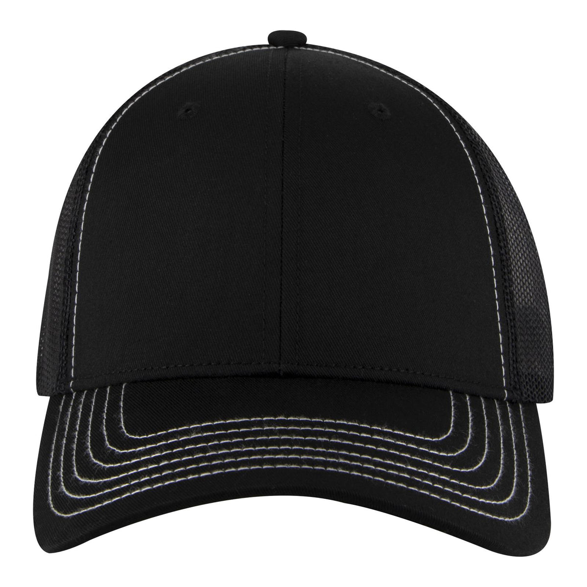 Front View of 003 - Black OTTO CAP 6 Panel Low Profile Mesh Back Trucker Hat