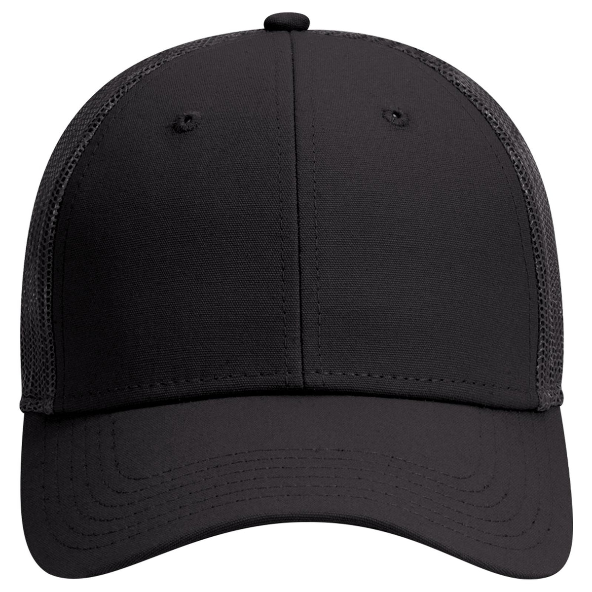 Front View of 003 - Black OTTO CAP 6 Panel Low Profile Mesh Back Trucker Hat