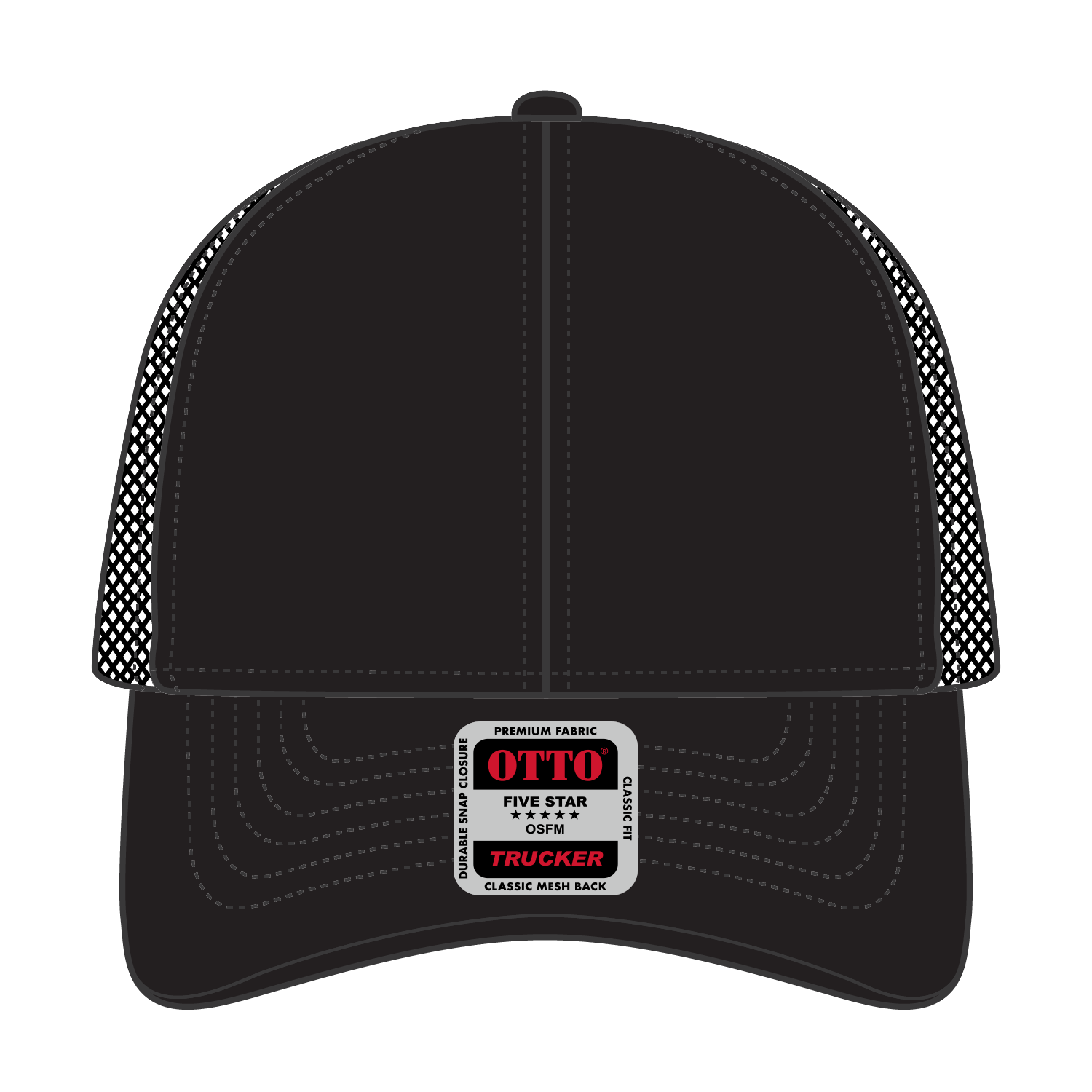 Front View of 003 - Black OTTO CAP 6 Panel Low Profile Mesh Back Trucker Hat