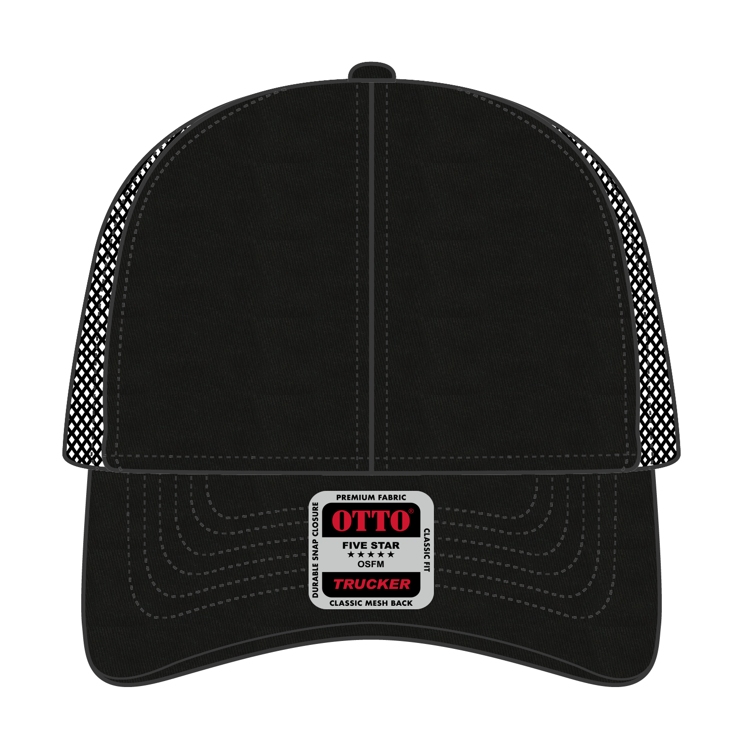 Front View of 003 - Black OTTO CAP 6 Panel Low Profile Mesh Back Trucker Hat