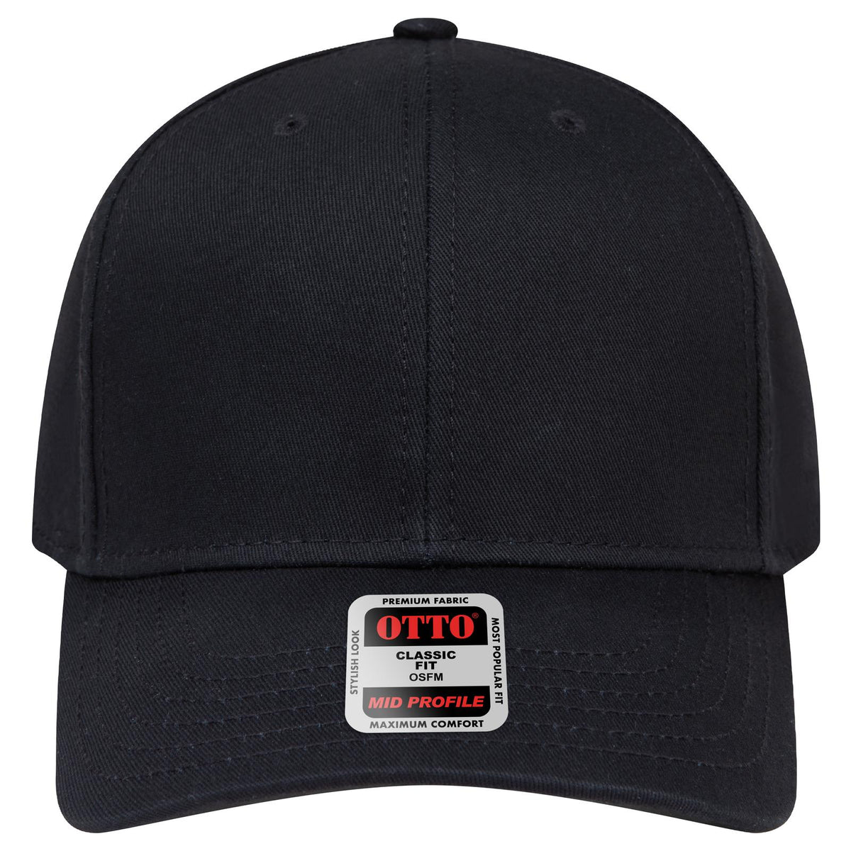 Front View of 003 - Black OTTO CAP 6 Panel Mid Profile Baseball Cap