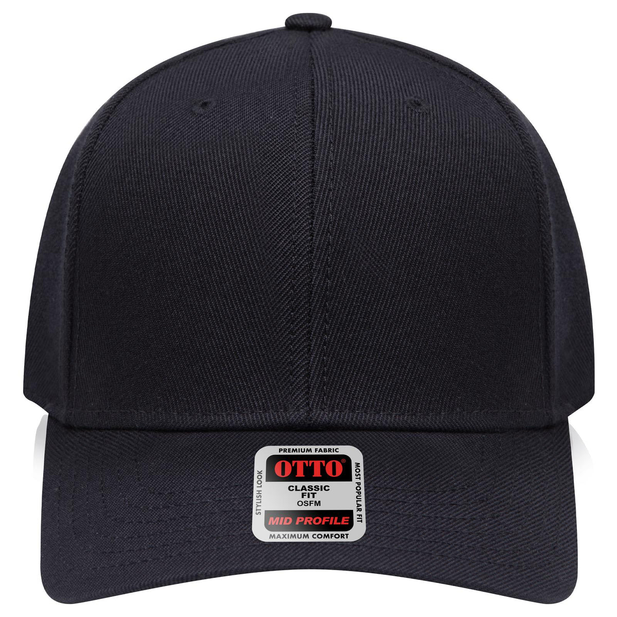 Front View of 003 - Black OTTO CAP 6 Panel Mid Profile Baseball Cap