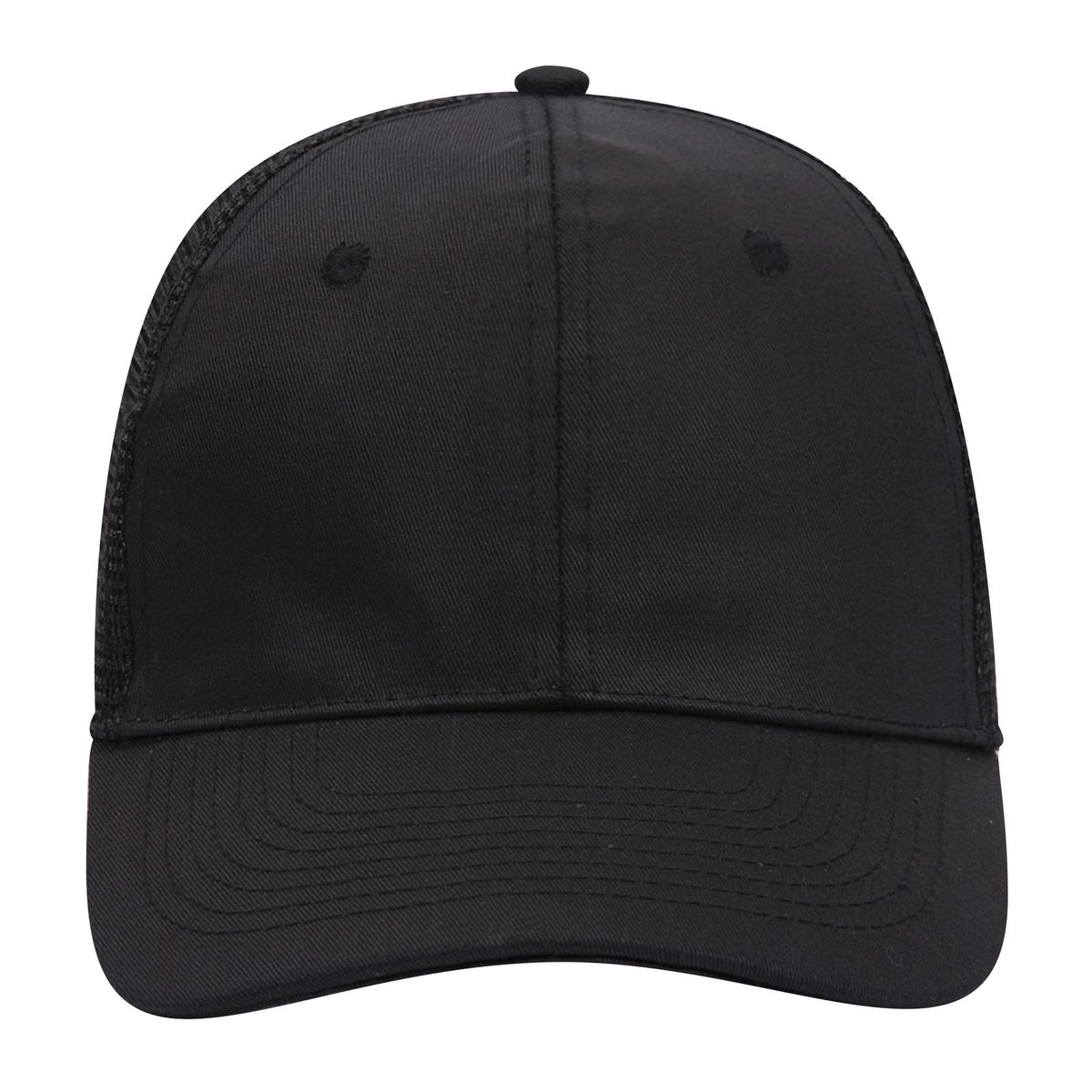 Front View of 003 - Black OTTO CAP 6 Panel Mid Profile Mesh Back Trucker Hat