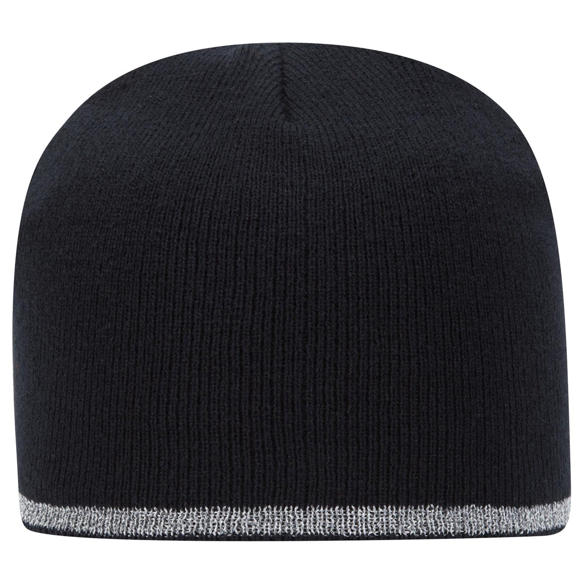 Front View of 003 - Black OTTO CAP 9" Classic Knit Beanie w/ Reflective Stripe