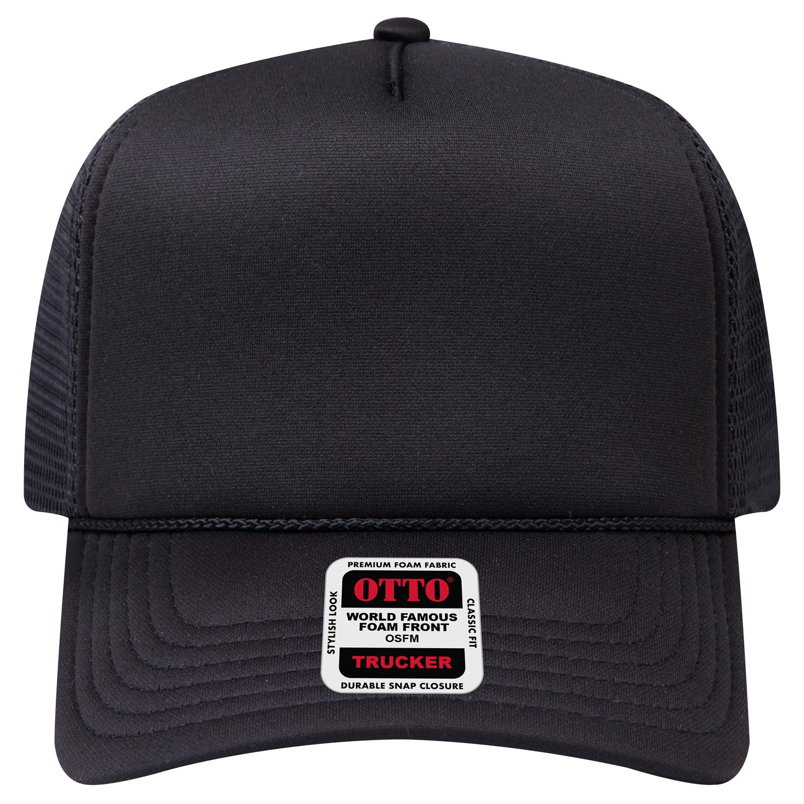 Right View of 003 - Black OTTO CAP "OTTO COMFY FIT" 5 Panel High Crown Mesh Back Trucker Hat
